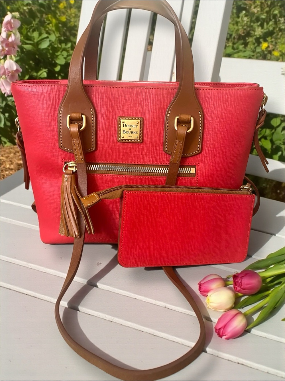 Dooney & Bourke Geranium Saffiano Leather Wristlet w/Vachetta Trim New - Picture 12 of 15
